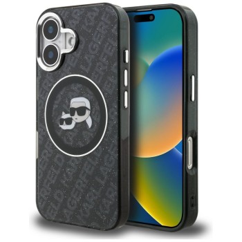 Karl Lagerfeld IML Glitter Karl &amp;amp; Choupette Heads Logo MagSafe Case for iPhone 16 - Black