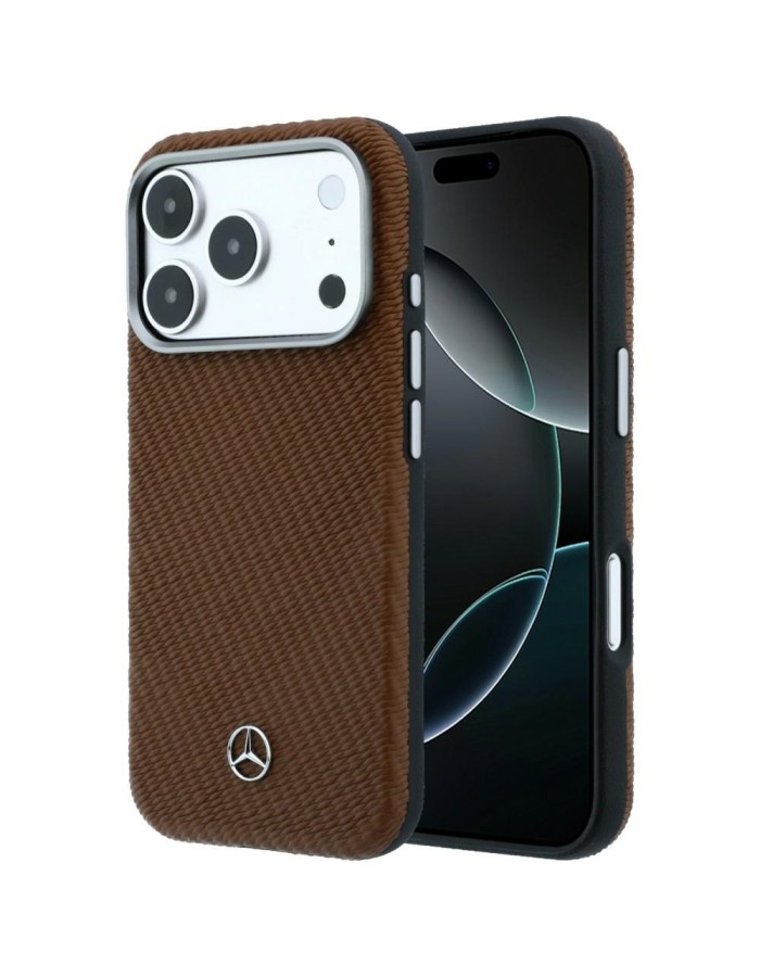Mercedes Leather Semi Wrap Wood Effect MagSafe case for iPhone 17 Pro - brown
