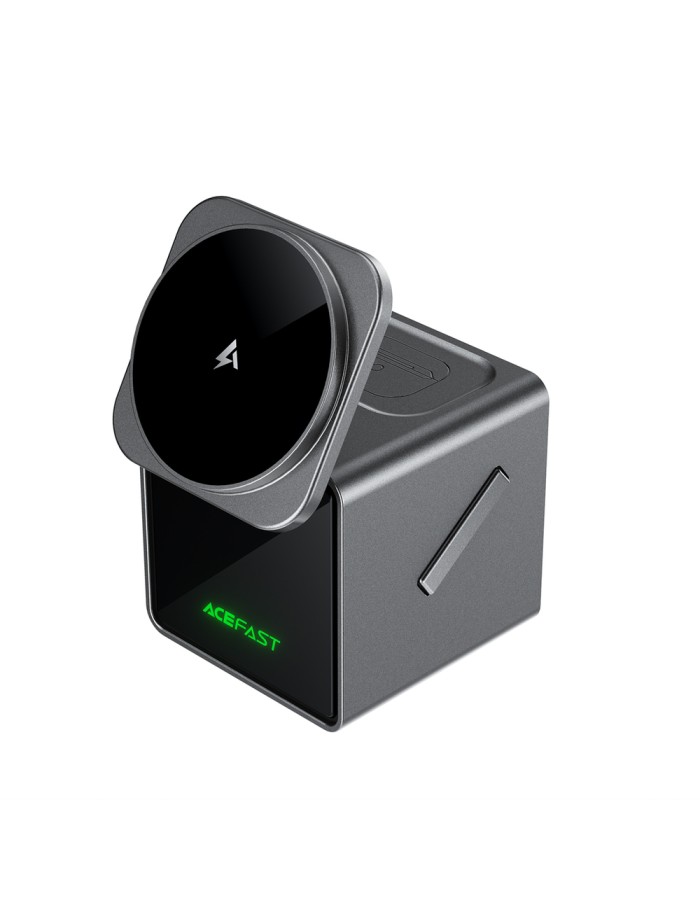 Acefast E34 22.5W 3-in-1 inductive charger with built-in cable for smartphone and smartwatch - gray