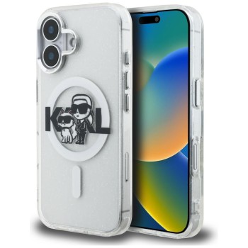 Karl Lagerfeld IML Glitter Karl &amp;amp; Choupette Sketch Logo MagSafe Case for iPhone 16 - Transparent
