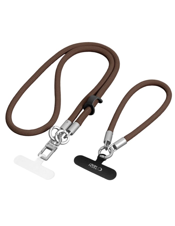 Tech-Protect C10S Crossbody phone lanyard (114 cm) + wrist strap (31 cm) - brown-titanium Tech-Protect C10S Crossbody phone lanyard (114 cm) + wrist strap (31 cm) - brown-titanium