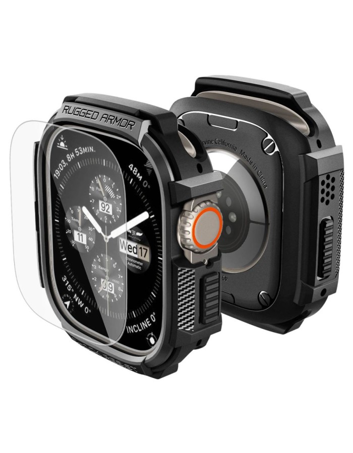 Spigen Rugged Armor Case + 9H Tempered Glass for Apple Watch Ultra 49mm - Matte Black Spigen Rugged Armor Case + 9H Tempered Glass for Apple Watch Ultra 49mm - Matte Black