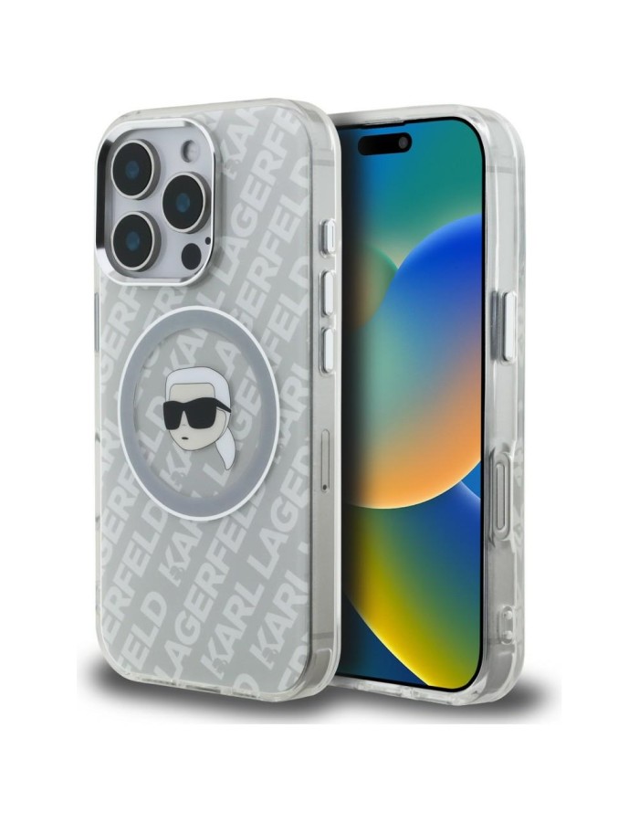 Karl Lagerfeld IML Karl Head Logo MagSafe Case for iPhone 16 Pro - Gray