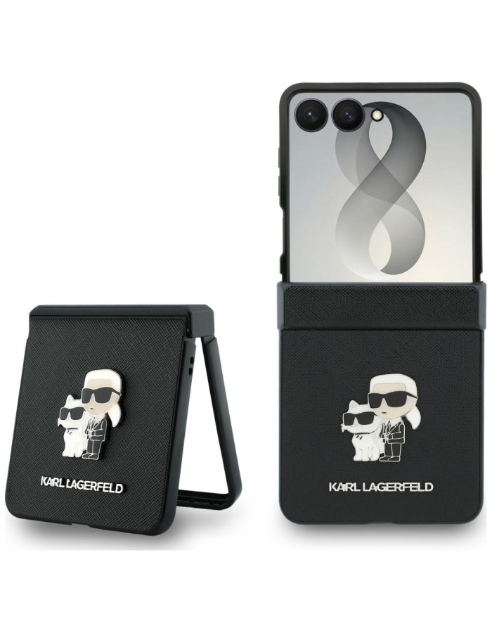 Karl Lagerfeld Karl&Choupette Saffiano Pins Case for Samsung Galaxy Z Flip 8 - Black Karl Lagerfeld Karl&Choupette Saffiano Pins Case for Samsung Galaxy Z Flip 8 - Black