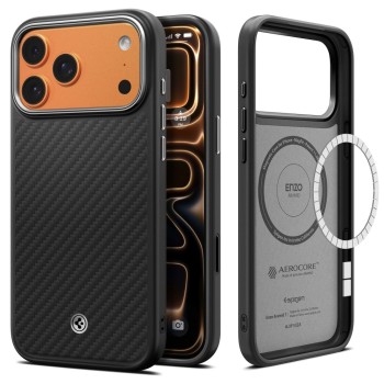 Spigen Enzo Aramid "T" MagSafe Case for iPhone 17 Pro Max - Black and Silver