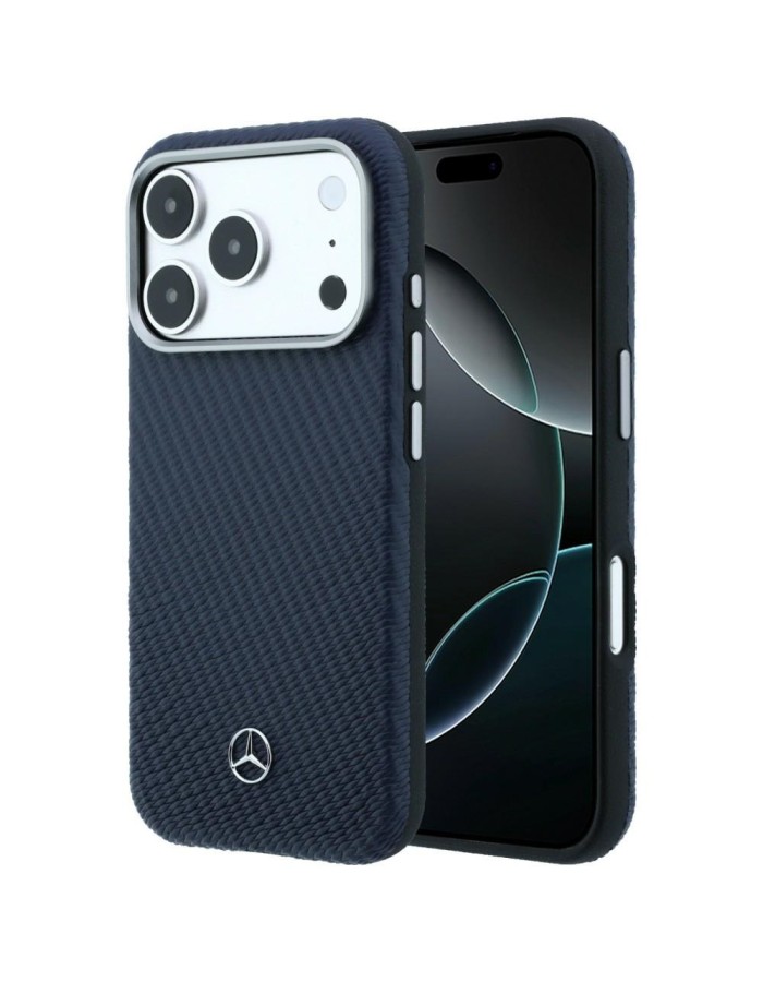 Mercedes Leather Semi Wrap Wood Effect MagSafe Case for iPhone 17 Pro Max - Navy Blue Mercedes Leather Semi Wrap Wood Effect MagSafe Case for iPhone 17 Pro Max - Navy Blue