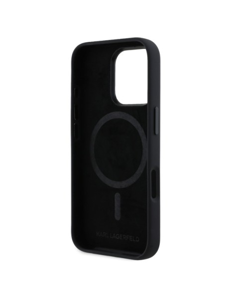 Karl Lagerfeld Silicone Shadow Metal Initial MagSafe iPhone 16 Pro Case - Black