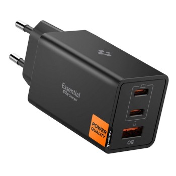 Spigen Essential EE673EU 3-port charger 2xUSB-C 1xUSB-A 67W - black Spigen Essential EE673EU 3-port charger 2xUSB-C 1xUSB-A 67W - black