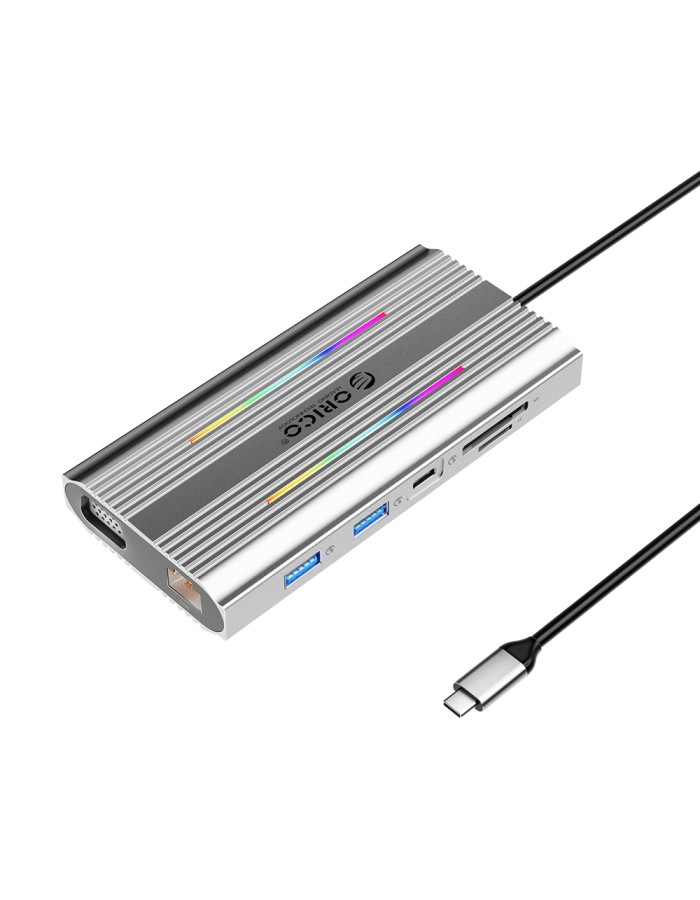 Orico XDR 12in1 RGB USB-C Docking Station USB-A USB-C PD 100W 2x HDMI 4K 60Hz VGA RJ45 Gigabit SD and microSD Card Reader - Gray Orico XDR 12in1 RGB USB-C Docking Station USB-A USB-C PD 100W 2x HDMI 4K 60Hz VGA RJ45 Gigabit SD and microSD Card Reader - Gray