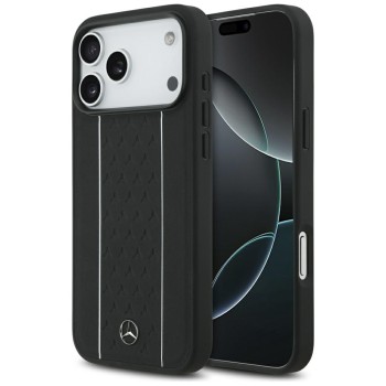 Mercedes Leather Star Pattern Stripes MagSafe Case for iPhone 17 Pro Max - Black