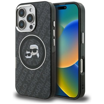 Karl Lagerfeld IML Glitter Karl &amp;amp; Choupette Heads Logo MagSafe Case for iPhone 16 Pro - Black