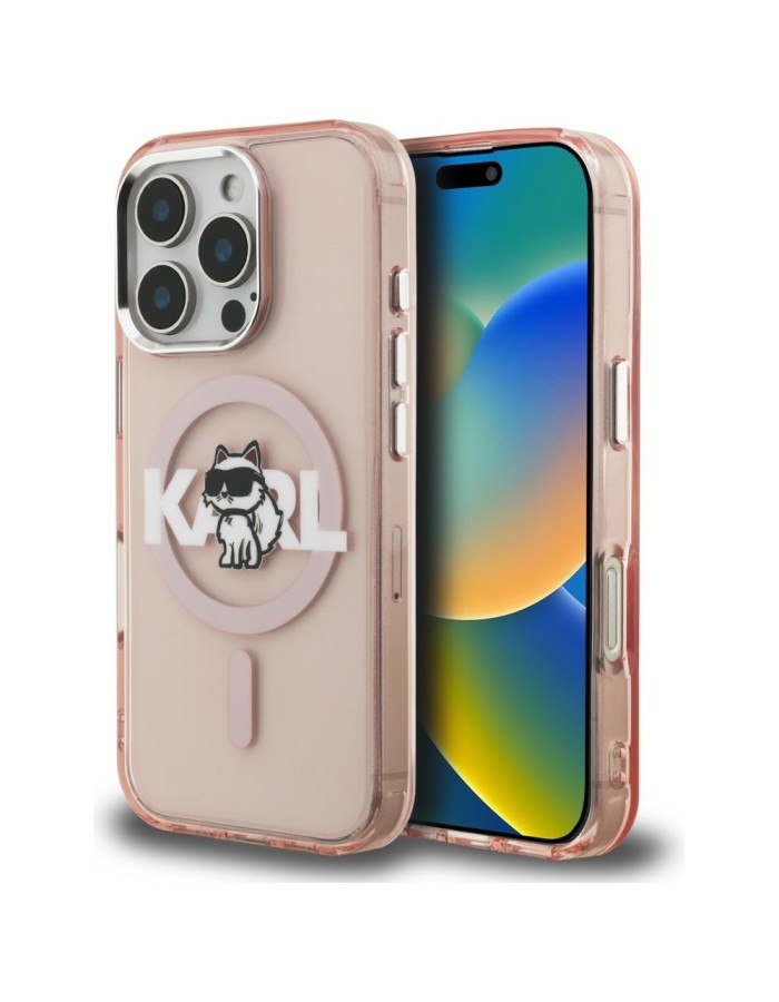 Karl Lagerfeld IML Choupette Sketch Logo MagSafe Case for iPhone 16 Pro - Pink