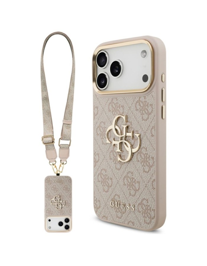 Guess 4G Big 4G Classic Logo Big Strap Metal Buttons Case for iPhone 17 Pro Max - Pink