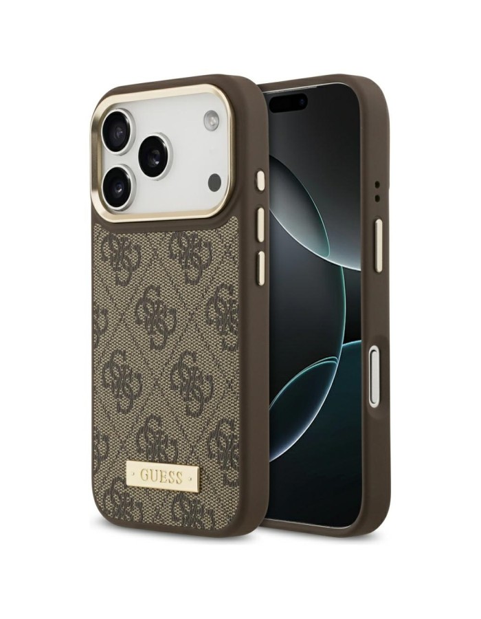 Guess 4G Logo Plate MagSafe case for iPhone 17 Pro - brown Guess 4G Logo Plate MagSafe case for iPhone 17 Pro - brown