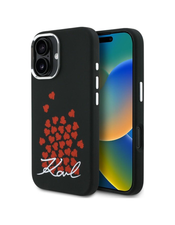 Karl Lagerfeld Silicone Heart Sign Logo MagSafe Case for iPhone 16 - Black