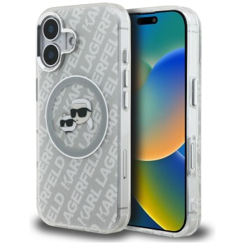 Karl Lagerfeld IML Glitter Karl &amp;amp; Choupette Heads Logo MagSafe iPhone 16 Case - Gray