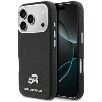 Karl Lagerfeld Karl &amp;amp; Choupette Head Pins Saffiano MagSafe Case for iPhone 17 Pro Max - Black