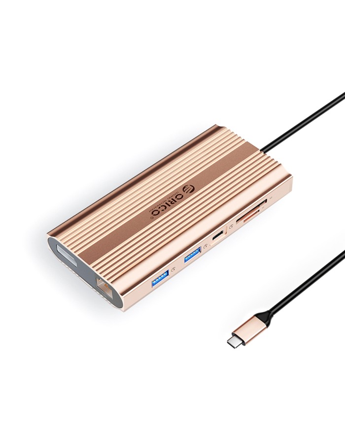 Orico XDR 12in1 USB-C Docking Station USB-A USB-C 2x HDMI 4K 60Hz DisplayPort 4K 60Hz RJ45 Gigabit PD 100W SD and microSD Card Reader - Rose Gold