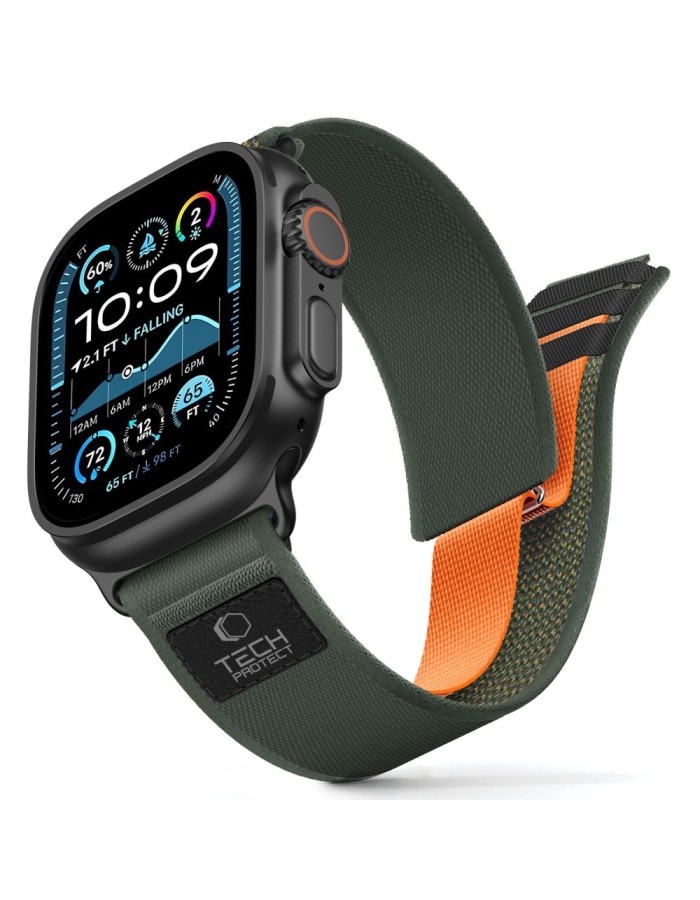 Tech-Protect Nylon Elite Strap for Apple Watch 44/45/46/49 mm - Green/Orange