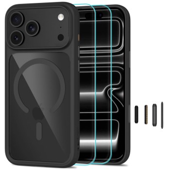 Tech-Protect MagOne CC MagSafe Case + Tempered Glass 2-Pack for iPhone 18 Pro / 17 Pro - Clear Black