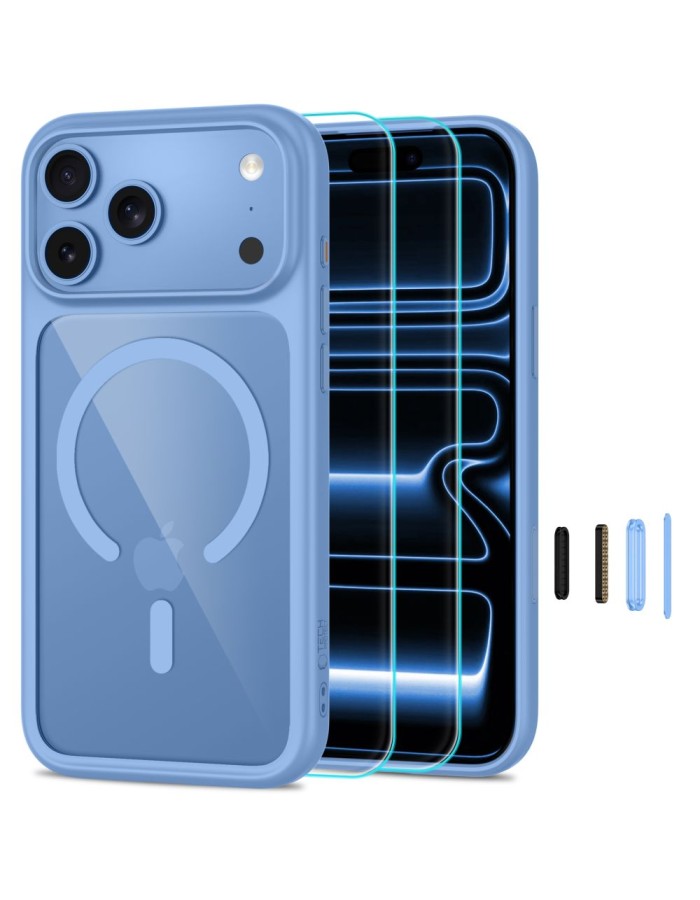 Tech-Protect MagOne CC MagSafe + Tempered Glass 2-Pack Case for iPhone 18 Pro / 17 Pro - Transparent Blue Tech-Protect MagOne CC MagSafe + Tempered Glass 2-Pack Case for iPhone 18 Pro / 17 Pro - Transparent Blue