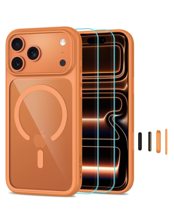 Tech-Protect MagOne CC MagSafe Case + Tempered Glass 2-Pack for iPhone 18 Pro Max / 17 Pro Max - Transparent Orange Tech-Protect MagOne CC MagSafe Case + Tempered Glass 2-Pack for iPhone 18 Pro Max / 17 Pro Max - Transparent Orange