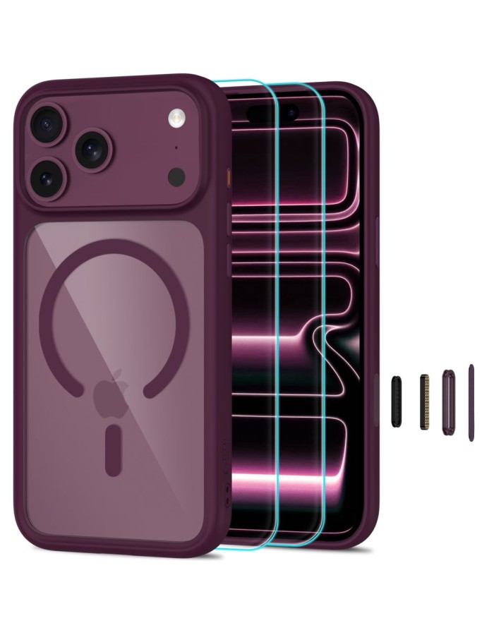 Tech-Protect MagOne CC MagSafe Case + Tempered Glass 2-Pack for iPhone 18 Pro Max / 17 Pro Max - Clear Burgundy Tech-Protect MagOne CC MagSafe Case + Tempered Glass 2-Pack for iPhone 18 Pro Max / 17 Pro Max - Clear Burgundy