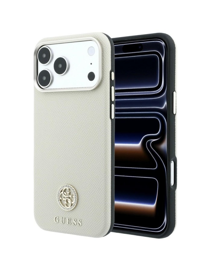 Guess Grained Round Strass Logo MagSafe Case for iPhone 18 Pro Max / 17 Pro Max - Beige
