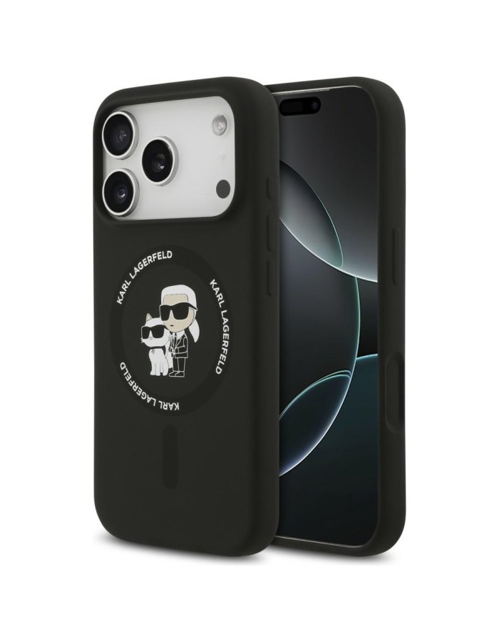Karl Lagerfeld Silicone Karl&amp;amp;Choupette Ring MagSafe Case for iPhone 18 Pro Max / iPhone 17 Pro Max - Black
