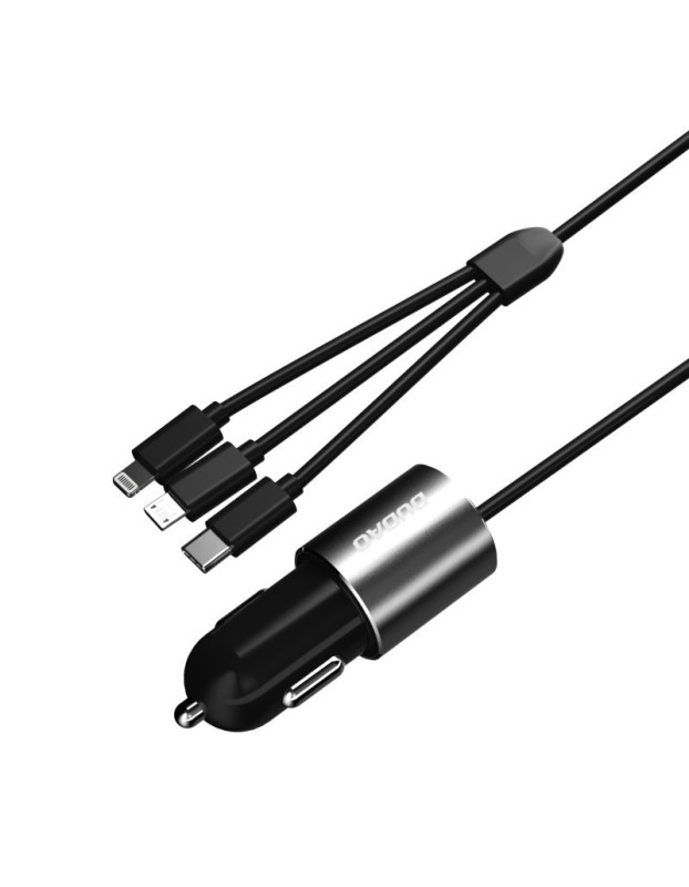 Dudao 3in1 USB Car Charger 3.4A Built-in Lightning / USB Type C / Micro USB Cable Black (R5ProN Black)