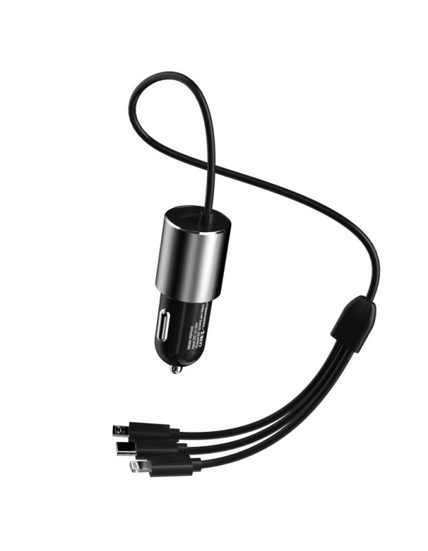Dudao 3in1 USB Car Charger 3.4A Built-in Lightning / USB Type C / Micro USB Cable Black (R5ProN Black)