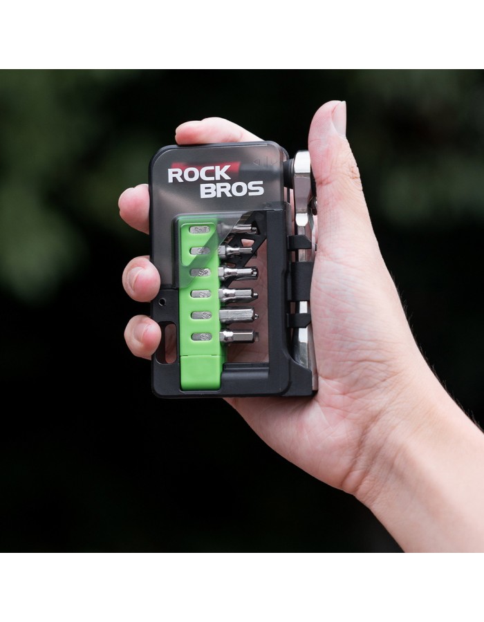 Rockbros Bike Tool Set with Mini Ratchet and Bits - Translucent Green Rockbros Bike Tool Set with Mini Ratchet and Bits - Translucent Green