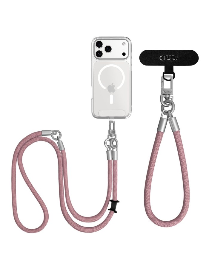 Tech-Protect C10S Crossbody Phone Lanyard (114 cm) + Wrist Strap (31 cm) - Pink Titanium Tech-Protect C10S Crossbody Phone Lanyard (114 cm) + Wrist Strap (31 cm) - Pink Titanium