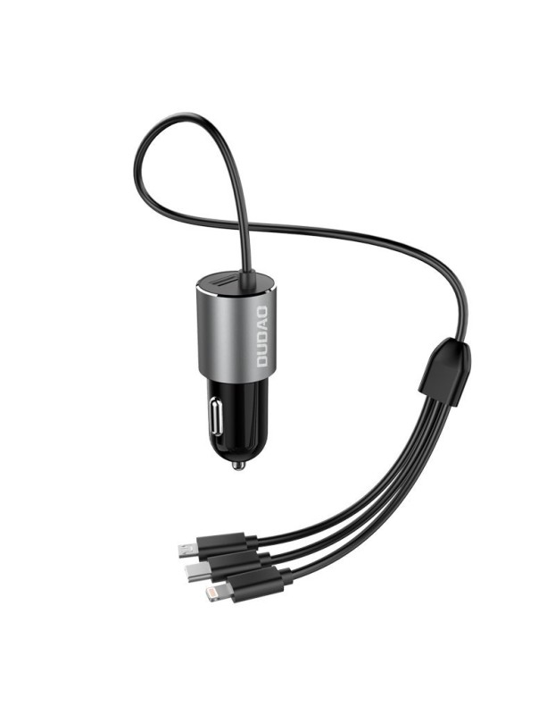 Dudao 3in1 USB Car Charger 3.4A Built-in Lightning / USB Type C / Micro USB Cable Black (R5ProN Black)