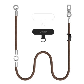 Tech-Protect C10S Crossbody phone lanyard (114 cm) + wrist strap (31 cm) - brown-titanium
