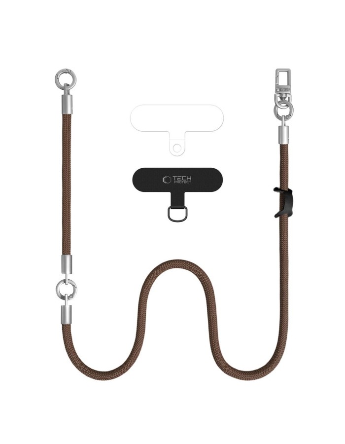 Tech-Protect C10S Crossbody phone lanyard (114 cm) + wrist strap (31 cm) - brown-titanium Tech-Protect C10S Crossbody phone lanyard (114 cm) + wrist strap (31 cm) - brown-titanium