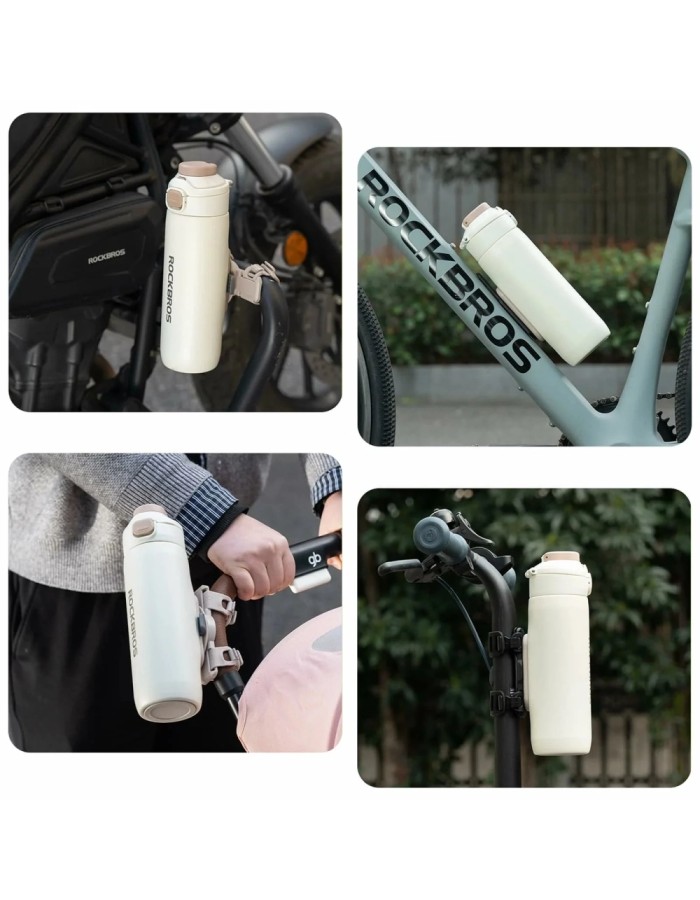 Rockbros S550H-1 700 ml Thermal Bottle with Magnetic Holder and Mounting Strap - Beige