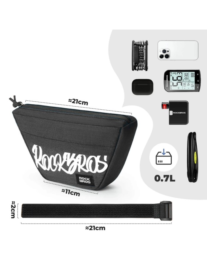 Rockbros G011 Flash Journey trapezoidal handlebar bike bag 0.7 l - black Rockbros G011 Flash Journey trapezoidal handlebar bike bag 0.7 l - black