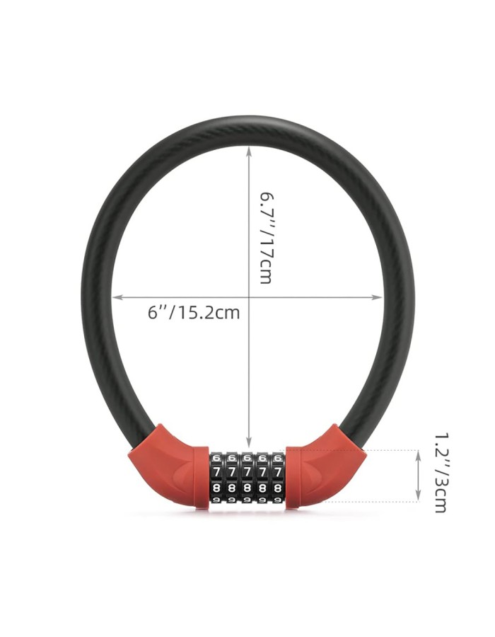 Rockbros RKS870-BK bicycle lock with code, steel cable, 85 cm - red