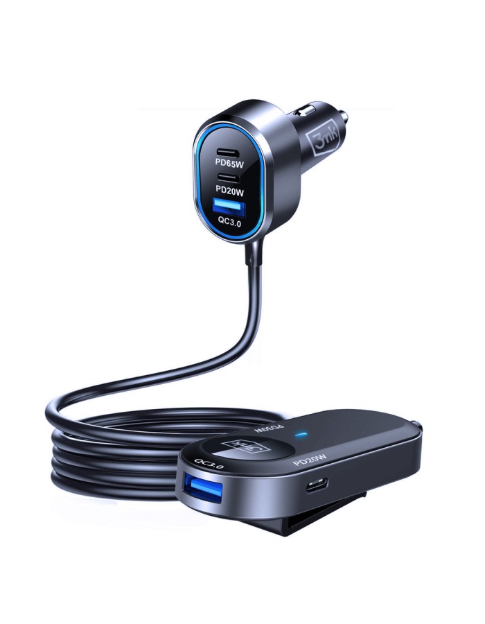 3mk Double Car Charger 135W PD QC PPS USB-C USB-A - Black
