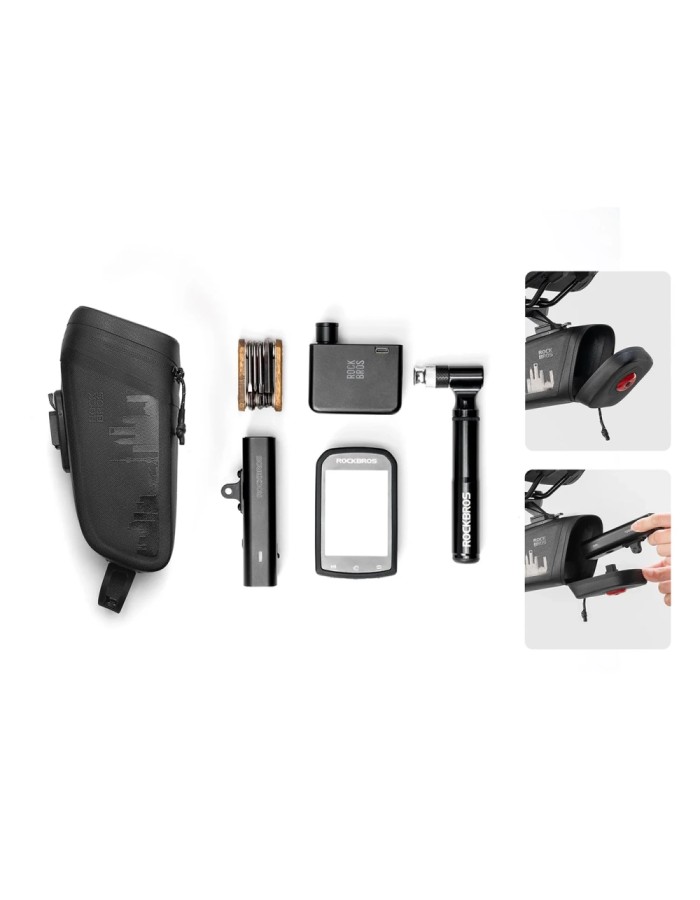 Rockbros AS-141 Lightweight Bicycle Seat Bag with Smart Rear Light - Black Rockbros AS-141 Lightweight Bicycle Seat Bag with Smart Rear Light - Black