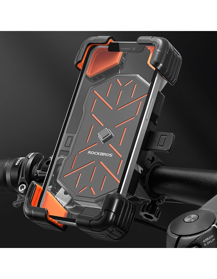 Rockbros HW-117 Handlebar Clamp Phone Holder - Black and Orange Rockbros HW-117 Handlebar Clamp Phone Holder - Black and Orange