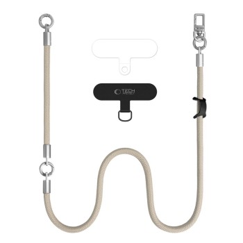Tech-Protect C10S Crossbody Phone Lanyard (114 cm) + Wrist Strap (31 cm) - Beige Titanium