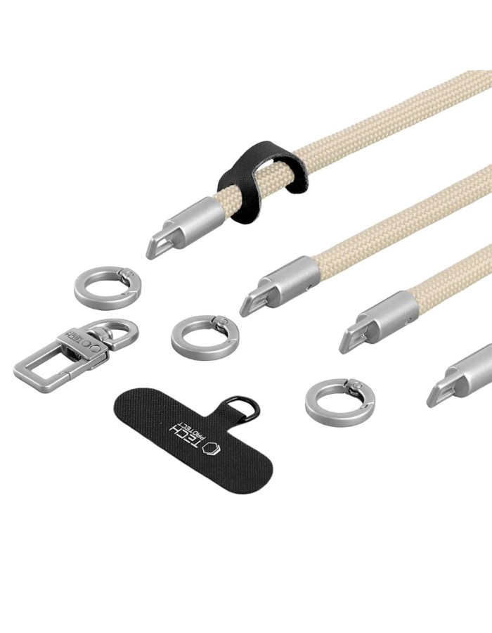 Tech-Protect C10S Crossbody Phone Lanyard (114 cm) + Wrist Strap (31 cm) - Beige Titanium Tech-Protect C10S Crossbody Phone Lanyard (114 cm) + Wrist Strap (31 cm) - Beige Titanium