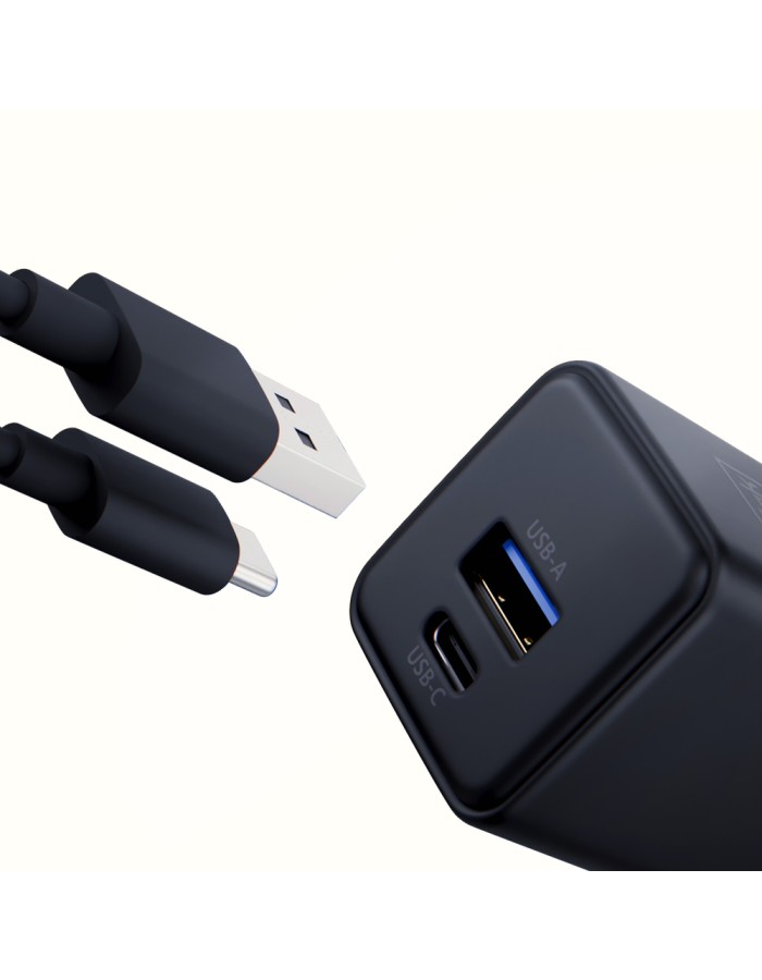 3mk Hyper GaN Charger 20W QC4+ PD PPS USB-C USB-A Wall Charger - Black