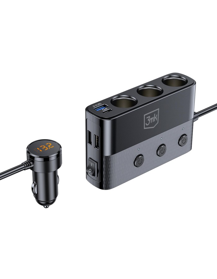 3mk Car Power Splitter PD 120W™ QC PPS UCB-C USB-A Car Charger for 7 Devices - Black