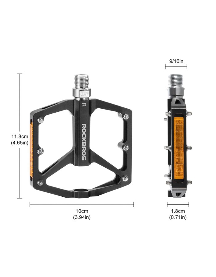 Rockbros K371 Reflective Aluminum Bicycle Pedals with Sealed Bearings - Black