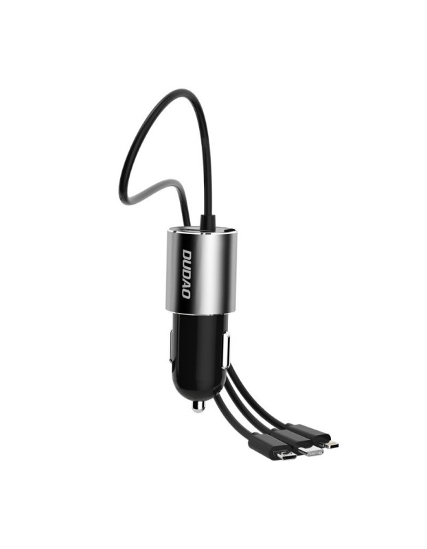 Dudao 3in1 USB Car Charger 3.4A Built-in Lightning / USB Type C / Micro USB Cable Black (R5ProN Black)