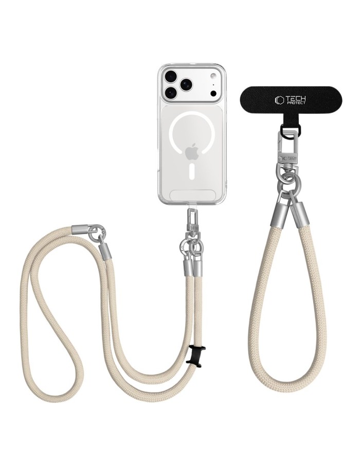 Tech-Protect C10S Crossbody Phone Lanyard (114 cm) + Wrist Strap (31 cm) - Beige Titanium Tech-Protect C10S Crossbody Phone Lanyard (114 cm) + Wrist Strap (31 cm) - Beige Titanium