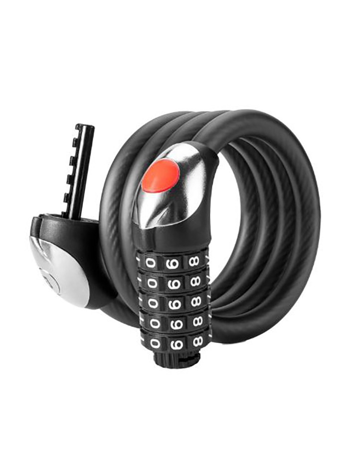 Rockbros RKS531 bicycle lock with 5-digit code, steel cable, 120 cm, with LED lighting - black Rockbros RKS531 bicycle lock with 5-digit code, steel cable, 120 cm, with LED lighting - black